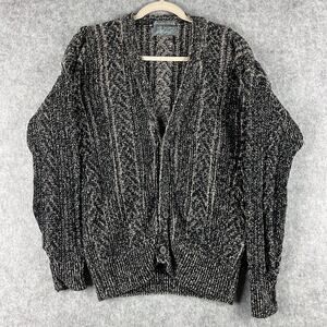 VTG Lord Taylor Silk Cotton Cardigan Sweater Mens M Chunky Grandpa Fisherman Dad